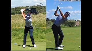 Justin Thomas golf swing  Long Iron faceon amp downtheline July 2017 [upl. by Ylim]